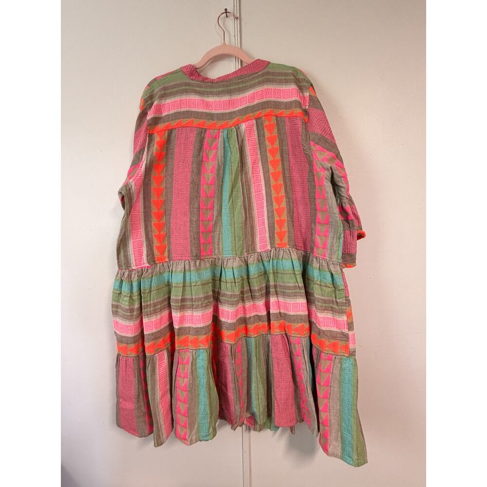 Grace + Karma Womens Striped Tiered Boho Dress XL NWT Embroidered Neon Pink Fest - Picture 5 of 5